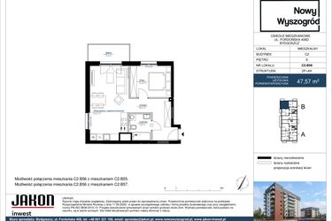 Rzut - Mieszkanie na sprzedaż 2 pokoje o powierzchni 47,57 m² - numer C2.B56 w Nowy Wyszogród etap II