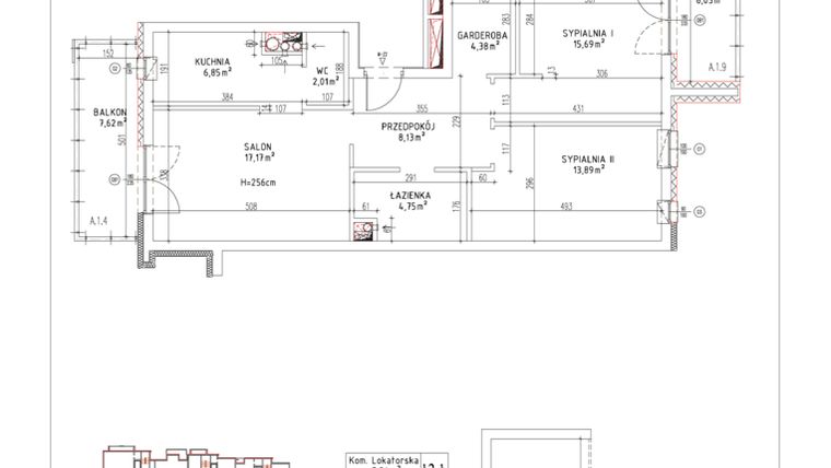 Rzut - Mieszkanie na sprzedaż 3 pokoje o powierzchni 72,87 m² - numer M-22 w Nałęczowska
