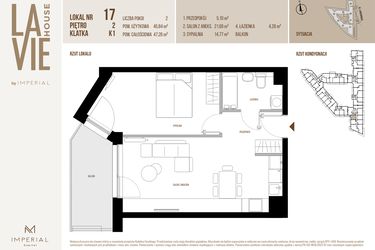Rzut - Mieszkanie na sprzedaż 2 pokoje o powierzchni 45,84 m² - numer 17 w La Vie House