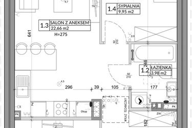 Rzut - Mieszkanie na sprzedaż 3 pokoje o powierzchni 56,89 m² - numer 19B w Osiedle Młodych