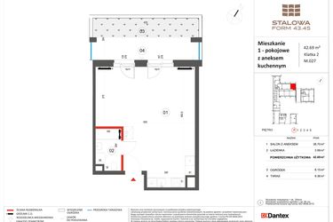 Rzut - Mieszkanie na sprzedaż 1 pokój o powierzchni 42,69 m² - numer 27 w Stalowa Form 43.45