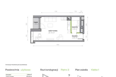 Rzut - Mieszkanie na sprzedaż 1 pokój o powierzchni 32,59 m² - numer K1/3/22 w Piękna Vita