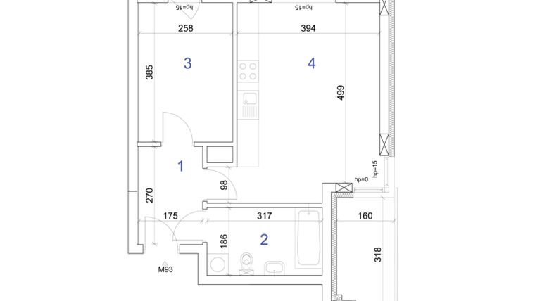 Rzut - Mieszkanie na sprzedaż 2 pokoje o powierzchni 42,15 m² - numer 6A.93 w Mierzeja Wiślana etap IV