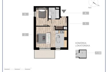 Rzut - Mieszkanie na sprzedaż 2 pokoje o powierzchni 41,47 m² - numer 12 w Szczytno Dąbrowskiego - etap 3