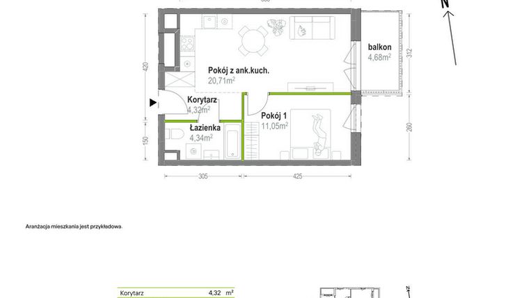 Rzut - Mieszkanie na sprzedaż 2 pokoje o powierzchni 40,42 m² - numer A.A.1.06 w Głębocka Vita