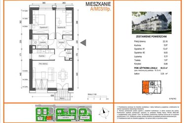 Rzut - Mieszkanie na sprzedaż 1 pokój o powierzchni 65,9 m² - numer A1/M03/3P w Zielony Brochów 7 - etap A