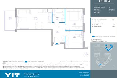 Rzut - Mieszkanie na sprzedaż 3 pokoje o powierzchni 56,37 m² - numer EE0104 w Spokojny Mokotów