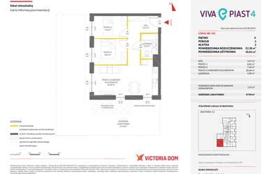 Rzut - Mieszkanie na sprzedaż 3 pokoje o powierzchni 52,52 m² - numer 101 w Viva Piast 4