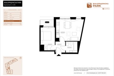Rzut - Mieszkanie na sprzedaż 2 pokoje o powierzchni 36,39 m² - numer 2.05 w Białoprądnicka Park