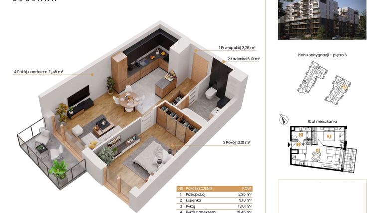 Rzut - Mieszkanie na sprzedaż 2 pokoje o powierzchni 42,82 m² - numer A.6.2 w Rondo Ceglana etap II