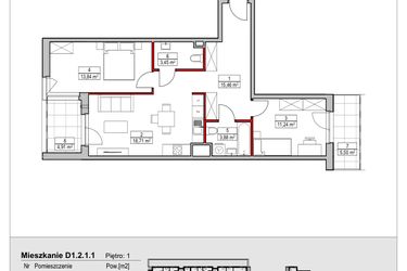 Rzut - Mieszkanie na sprzedaż 3 pokoje o powierzchni 66,58 m² - numer D1.2.1.1 w Nowy Targówek VI