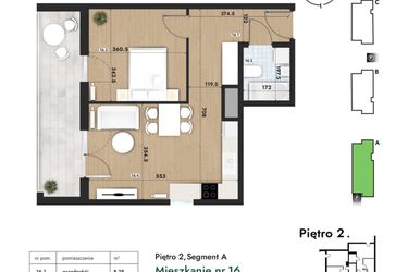 Rzut - Mieszkanie na sprzedaż 2 pokoje o powierzchni 43,42 m² - numer 16 w Słomczyńskiego Widoki