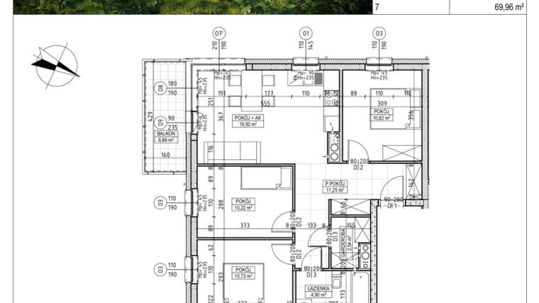 Rzut - Mieszkanie na sprzedaż 4 pokoje o powierzchni 69,96 m² - numer C3.02.45 w Osiedle Panorama Wiślana Etap III - budynek C3