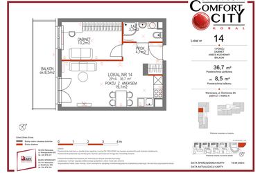 Rzut - Mieszkanie na sprzedaż 2 pokoje o powierzchni 36,7 m² - numer 14 w Comfort City Koral