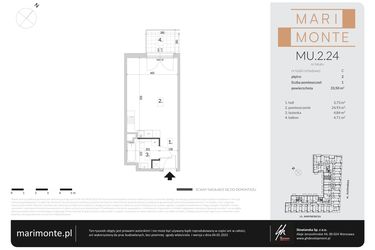 Rzut - Mieszkanie na sprzedaż 1 pokój o powierzchni 33,5 m² - numer MU.2.24 w Marimonte - apartamenty inwestycyjne