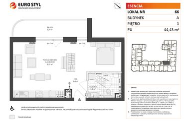 Rzut - Mieszkanie na sprzedaż 1 pokój o powierzchni 44,43 m² - numer A.66 w Esencja