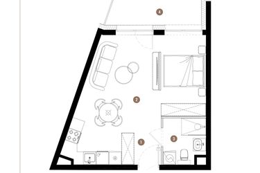Rzut - Mieszkanie na sprzedaż 1 pokój o powierzchni 35,78 m² - numer C2.01.14 w Apartamenty Reytana