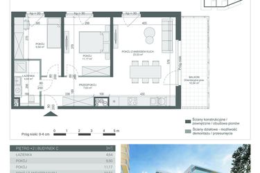 Rzut - Mieszkanie na sprzedaż 3 pokoje o powierzchni 56,47 m² - numer 16 w Unikat Apartamenty C