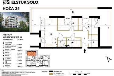 Rzut - Mieszkanie na sprzedaż 3 pokoje o powierzchni 51,56 m² - numer 11 w Hoża 25