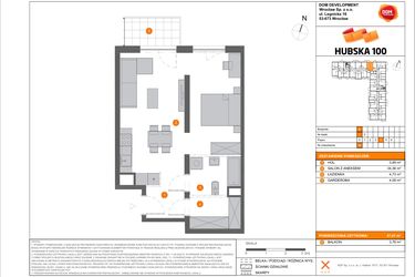 Rzut - Mieszkanie na sprzedaż 1 pokój o powierzchni 47,07 m² - numer B.94 w Hubska 100
