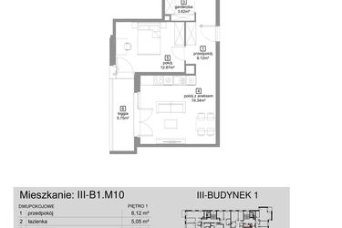 Rzut - Mieszkanie na sprzedaż 2 pokoje o powierzchni 49 m² - numer III-B1.M10 w Strefa Cegielnia 3