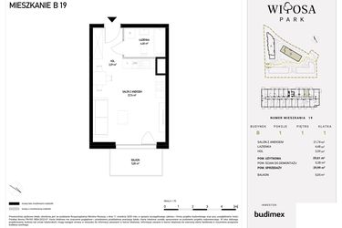 Rzut - Mieszkanie na sprzedaż 1 pokój o powierzchni 29,99 m² - numer B1.19 w Witosa Park