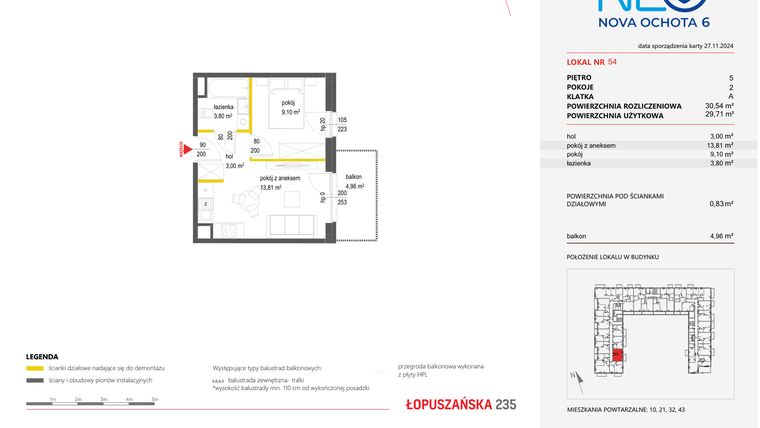 Rzut - Mieszkanie na sprzedaż 2 pokoje o powierzchni 30,61 m² - numer 54 w Neo Nova Ochota 6