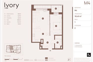 Rzut - Mieszkanie na sprzedaż 2 pokoje o powierzchni 50,4 m² - numer M04 w Ivory