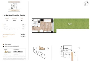 Rzut - Mieszkanie na sprzedaż 1 pokój o powierzchni 25,52 m² - numer C2 w Krzesławickie Tarasy