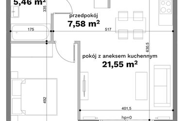 Rzut - Mieszkanie na sprzedaż 2 pokoje o powierzchni 48,77 m² - numer C1-24 w Forma Otwarta etap C