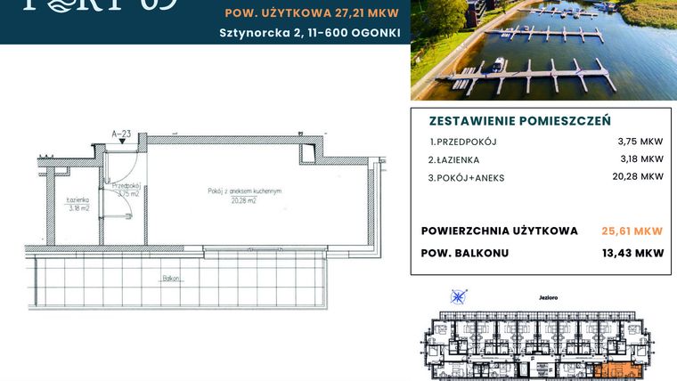 Rzut - Mieszkanie na sprzedaż 1 pokój o powierzchni 27,21 m² - numer A-23 w Port 69