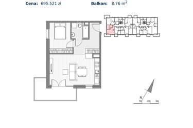 Rzut - Mieszkanie na sprzedaż 2 pokoje o powierzchni 42,67 m² - numer F.38 w Glogera bud. F i G