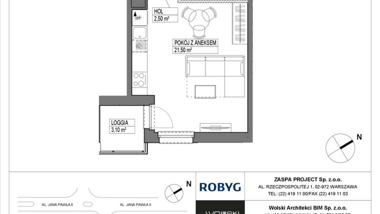 Rzut - Mieszkanie na sprzedaż 1 pokój o powierzchni 28,03 m² - numer A5M01 w Pas Startowy bud. A i B