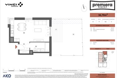 Rzut - Mieszkanie na sprzedaż 1 pokój o powierzchni 36,79 m² - numer D.04 w Premiera Bemowo
