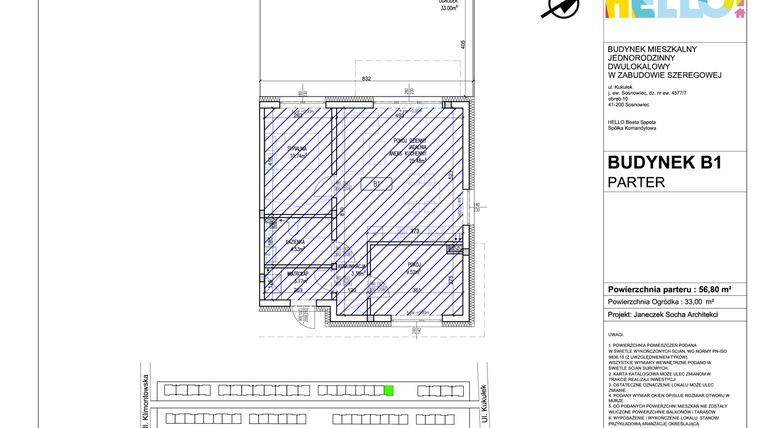 Rzut - Mieszkanie na sprzedaż 3 pokoje o powierzchni 54,35 m² - numer B1.1 w HELLO! KUKUŁKI bud. B