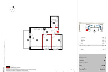 Rzut - Mieszkanie na sprzedaż 3 pokoje o powierzchni 53,18 m² - numer 3 w Mochtyńska 56