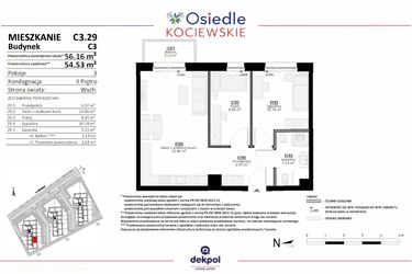 Rzut - Mieszkanie na sprzedaż 3 pokoje o powierzchni 54,53 m² - numer C3.29 w Osiedle Kociewskie etap III