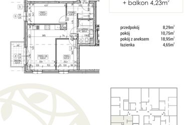 Rzut - Mieszkanie na sprzedaż 3 pokoje o powierzchni 51,21 m² - numer A1.01.08 w Zakątek Flora