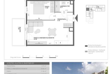 Rzut - Mieszkanie na sprzedaż 2 pokoje o powierzchni 43,43 m² - numer M38 w Modern House II