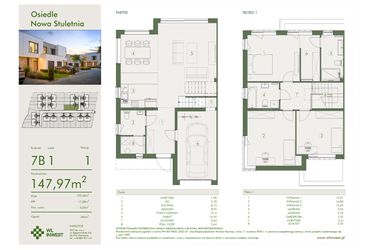 Rzut - Dom na sprzedaż 4 pokoje o powierzchni 147,97 m² - numer 7B1 w Osiedle Nowa Stuletnia II