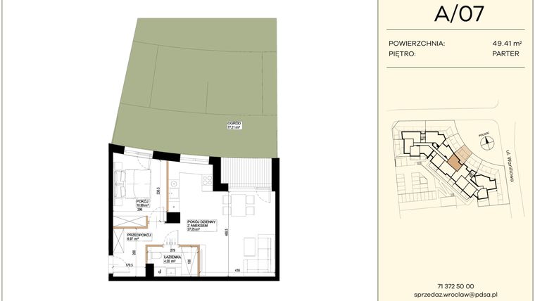 Rzut - Mieszkanie na sprzedaż 2 pokoje o powierzchni 49,41 m² - numer WA2/A/07 w Waniliowa
