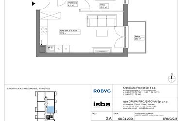 Rzut - Mieszkanie na sprzedaż 2 pokoje o powierzchni 40,08 m² - numer KR8/C/2/8 w Apartamenty Krakowska etap VIII