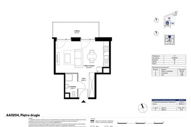 Rzut - Mieszkanie na sprzedaż 1 pokój o powierzchni 28,09 m² - numer AA0204 w NU3 Warszawa Wola