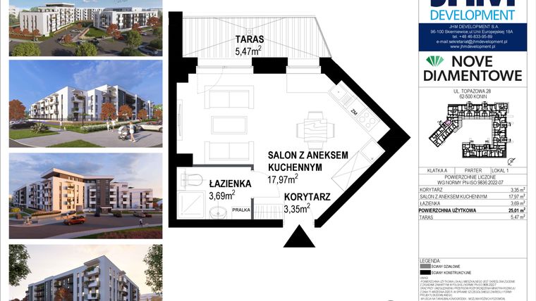 Rzut - Mieszkanie na sprzedaż 1 pokój o powierzchni 25 m² - numer 1 w Nove Diamentowe