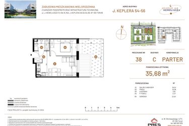 Rzut - Mieszkanie na sprzedaż 2 pokoje o powierzchni 35,68 m² - numer JAR-III-C-LM-M38 w Osiedle JAR Heweliusza etap III