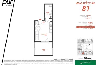 Rzut - Mieszkanie na sprzedaż 1 pokój o powierzchni 28,04 m² - numer AD1.4 w PUR