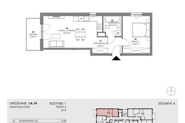 Rzut - Mieszkanie na sprzedaż 2 pokoje o powierzchni 47,05 m² - numer 1A.14 w Akacjowa Wita