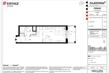 Rzut - Mieszkanie na sprzedaż 1 pokój o powierzchni 29,83 m² - numer B.A.3.3 w Zajezdnia