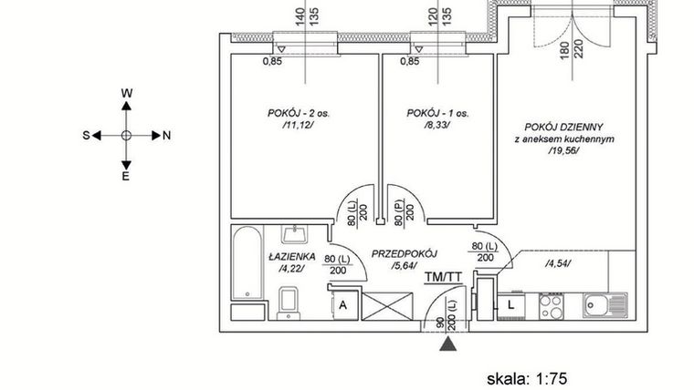 Rzut - Mieszkanie na sprzedaż 3 pokoje o powierzchni 48,87 m² - numer M17 w Osiedle Mała Dziesiąta etap II