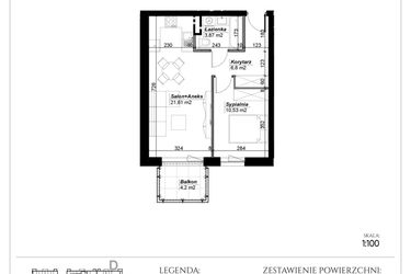 Rzut - Mieszkanie na sprzedaż 2 pokoje o powierzchni 42,81 m² - numer D.8 w Narcyzowe Wzgórza II